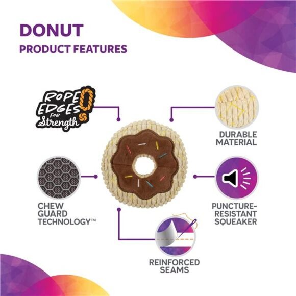 Donut Squeaky Plush Chew Guard Dog Toy, Small - Picture 11 of 16